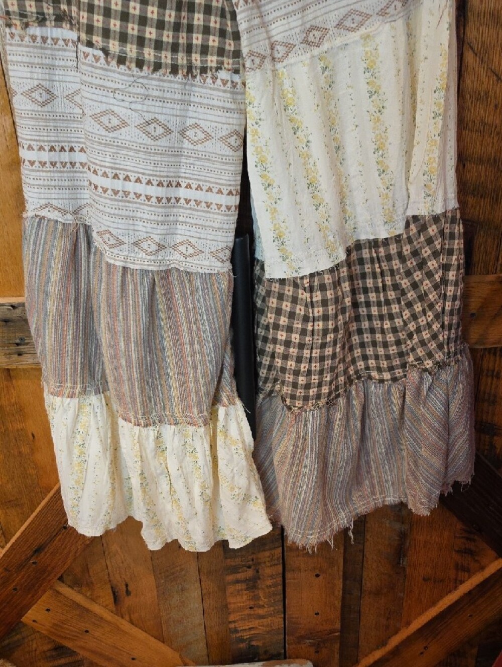 040p POL Patchwork A-Line Tiered Maxi Pants in Cream and Brown - Picture 13 of 14